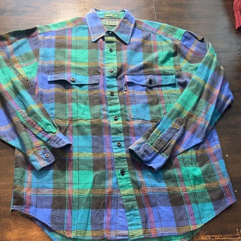 Vintage Levi's Men's Multicolor Plaid Button-Down Shirt Big E